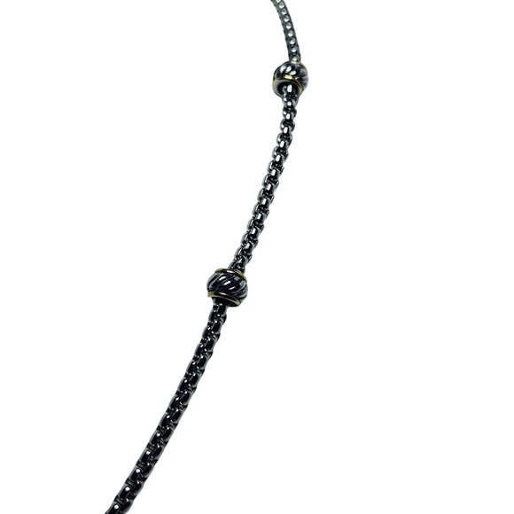 Silver & Gold Tone Rolo Chain Necklace With Hollow Rectangle Pendant (5817) - Picture 4 of 6